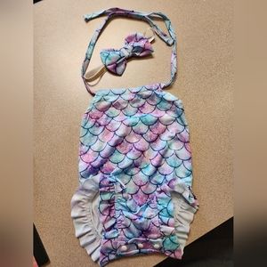 Mermaid Baby Girl Halter Swimsuit with Headband 3-6mo.